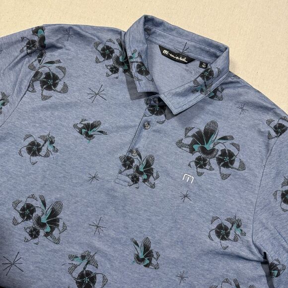 Travis Mathew Golf Shirt Polo Speed Runner Mens XXL Blue Floral Cotton Blend - Picture 1 of 6